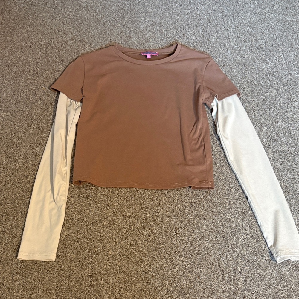 Edikted Brown and Cream Long Sleeve Layered Top